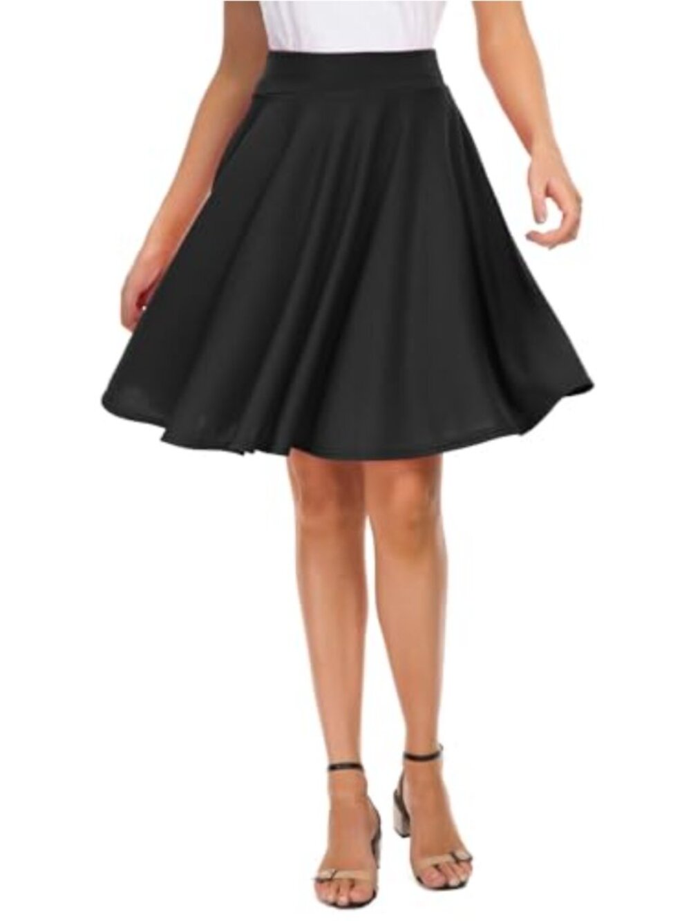 Women's Casual Stretchy Flared A-Line Pleated Midi Skater Skirt